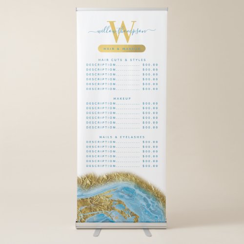 Blue Watercolor Marble  Gold Hair  Makeup Price  Retractable Banner