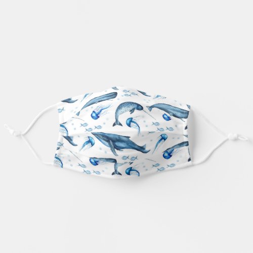 Blue Watercolor Marine Animals  Face Mask