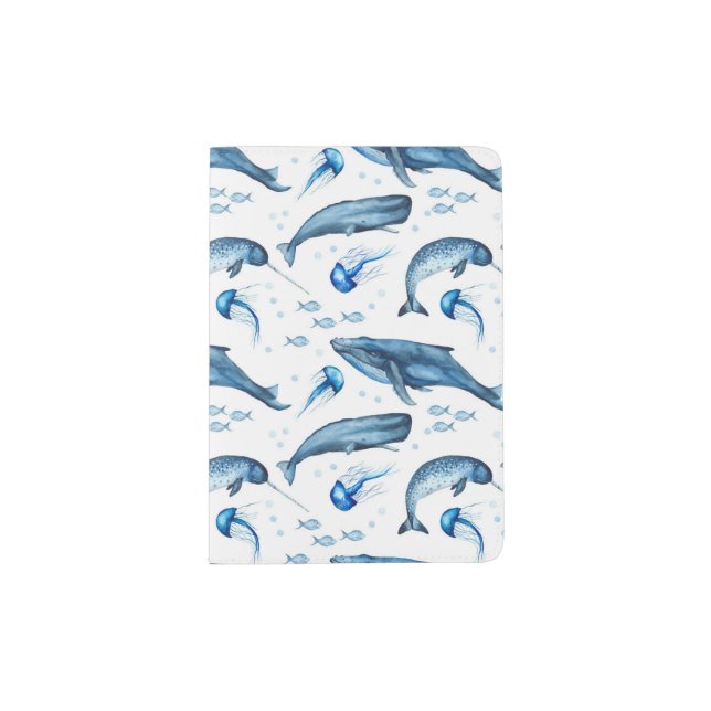 Blue Watercolor Marine Animals | Passport Holder (Front)
