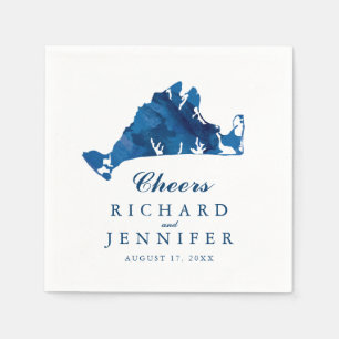 Blue Watercolor Martha's Vineyard Map Wedding Napkins