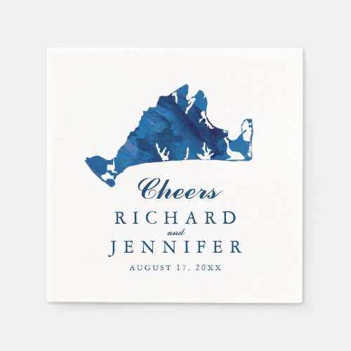 Blue Watercolor Marthas Vineyard Map Wedding Napkins