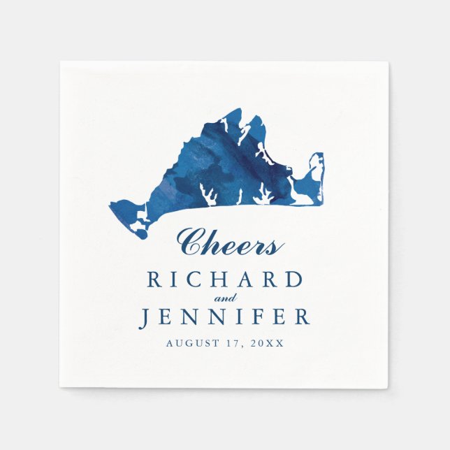 Blue Watercolor Martha's Vineyard Map Wedding Napkins (Front)
