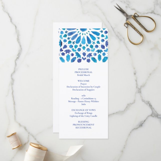 Blue Watercolor Meditteranean Tile Pattern Program (Front/Back In Situ)