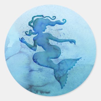 Blue Watercolor Mermaid Classic Round Sticker by opheliasart at Zazzle