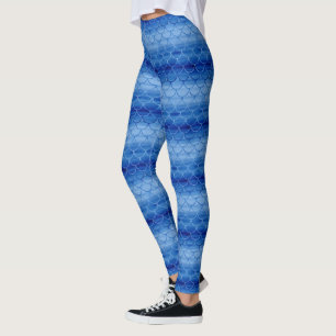 Blue Watercolor Mermaid Scale Pattern Leggings