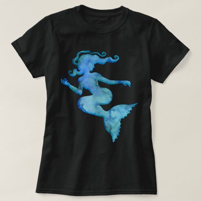 Blue Watercolor Mermaid T-Shirt (Design Front)