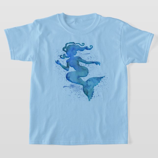 Blue Watercolor Mermaid T-Shirt (Laydown)