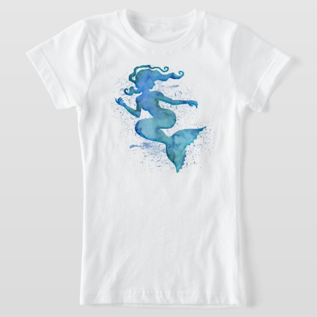 Blue Watercolor Mermaid T-Shirt (Laydown)