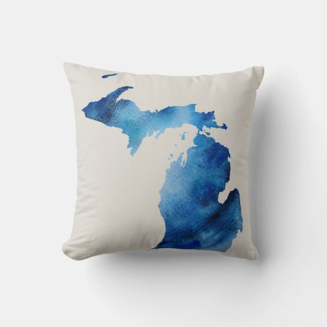 Blue Watercolor Michigan Silhouette | Customize It Throw Pillow (Front)