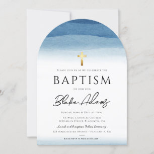Blue Watercolor Minimalist Boy Baptism Invitation