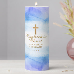 Blue Watercolor Minimalist Custom Baptism Candle