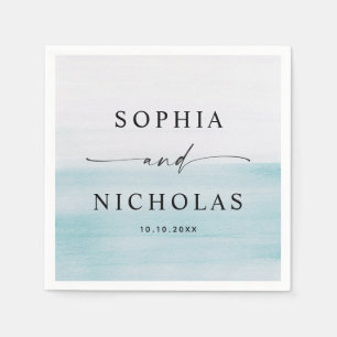 Blue Watercolor Minimalist Nautical Wedding Script Napkins