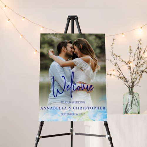 Blue Watercolor Mist Welcome Sign With Photo