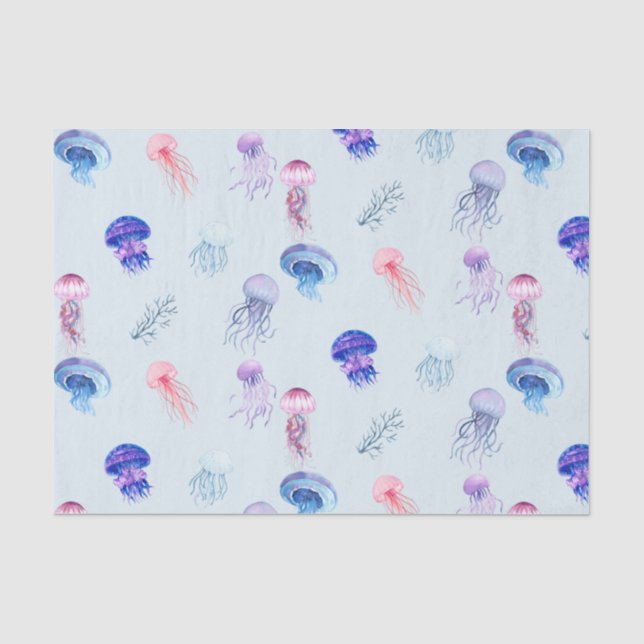 Blue Watercolor Mixed Color Jellyfish Tissue Paper (Front)
