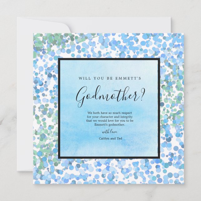 Blue Watercolor Modern Godmother Proposal Card (Front)