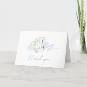 Blue Watercolor Modern Little Chef Baby Shower Thank You Card