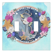 Blue Watercolor Modern Nautical Floral Anchor Light Switch Cover