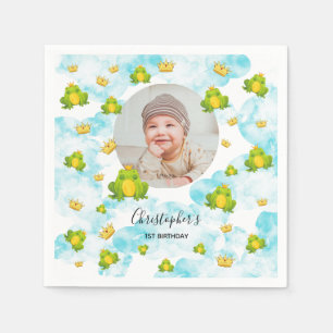 Blue Watercolor Monarch Frog Baby Photo Napkins