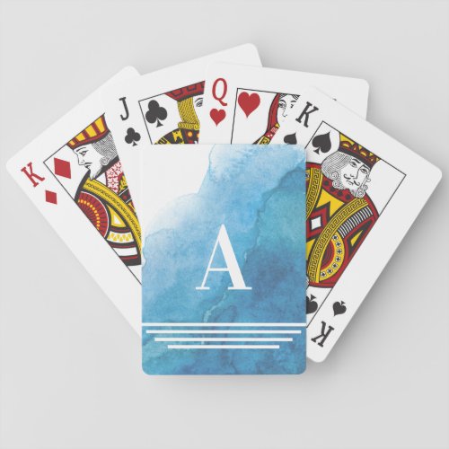 Blue Watercolor Monogram Playing Cards