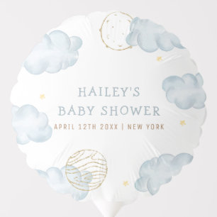 Blue Watercolor Moon Star Cloud Boy Baby Shower Balloon