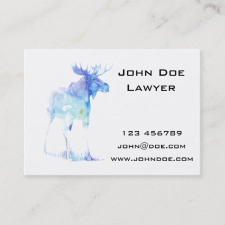 Blue Watercolor Moose Illustration Business Card