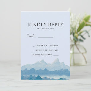 Blue watercolor mountain range wedding RSVP Invitation