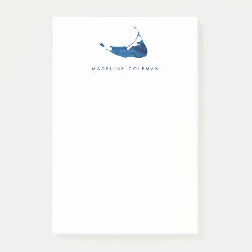 Blue Watercolor Nantucket Island Map Monogram Post_it Notes