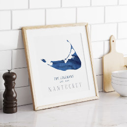 Blue Watercolor Nantucket Map Family Establised Poster