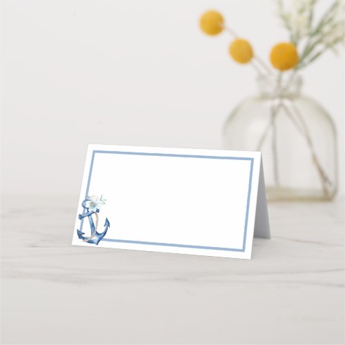 Blue Watercolor Nautical Anchor Blank Place Card