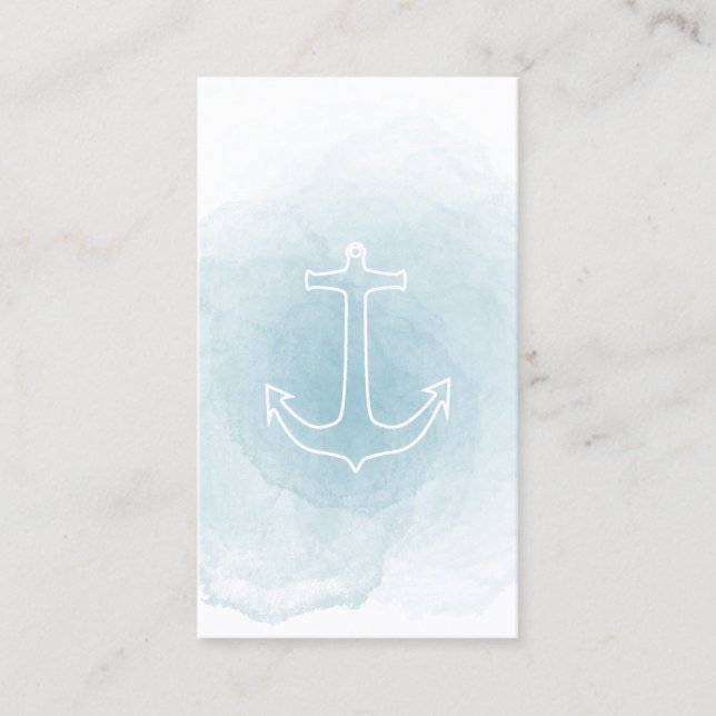 Blue Watercolor Nautical Anchor Business Card (Front)