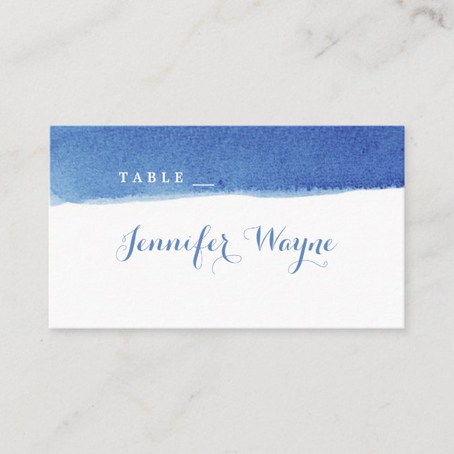 Blue watercolor nautical beach wedding place card (Front)