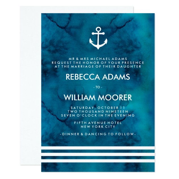 Blue Watercolor Nautical Wedding Invitation