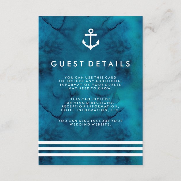 Blue Watercolor Nautical Wedding Guest Information Enclosure Card