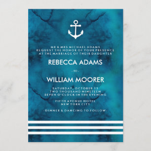 Blue Watercolor Nautical Wedding Invitation
