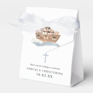 Blue Watercolor Noah's Ark Boy Christening Favor Boxes