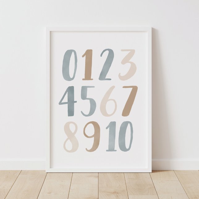Blue Watercolor Numbers Neutral Boy Nursery Decor (Creator Uploaded)