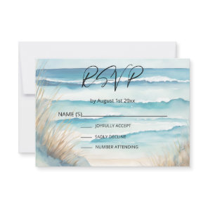 Blue Watercolor Ocean Beach Destination Wedding  RSVP Card