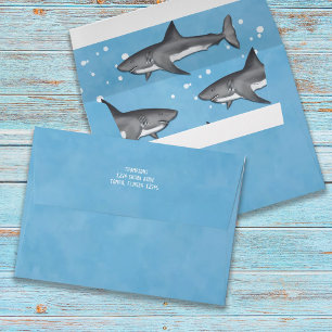 Blue Watercolor Ocean Sharks Personalized  Envelope