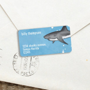 Blue Watercolor Ocean Sharks Return Address Label