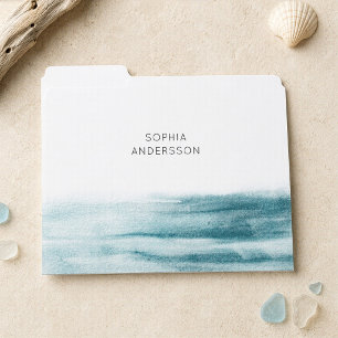 Blue Watercolor Ocean Waves File Folder