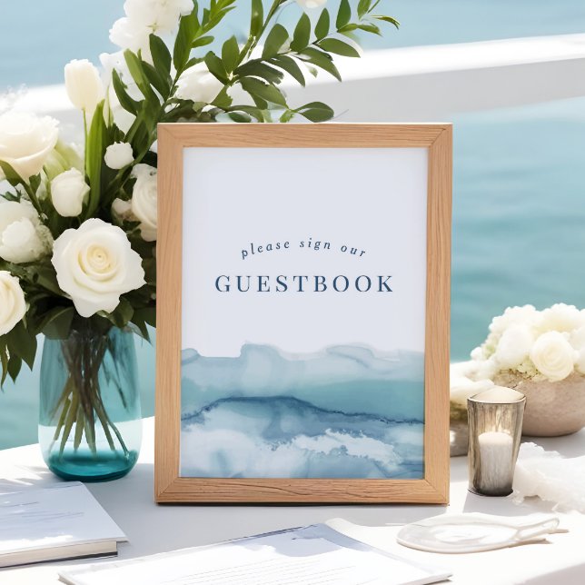 Blue Watercolor Ocean Wedding Guestbook Sign (Creator Uploaded)