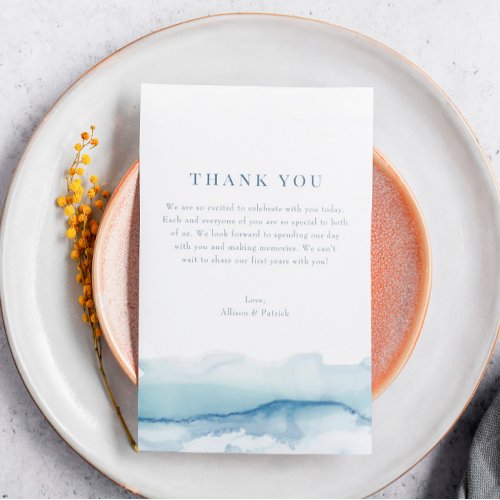 Blue Watercolor Ocean Wedding Thank You Note Announcement Postcard