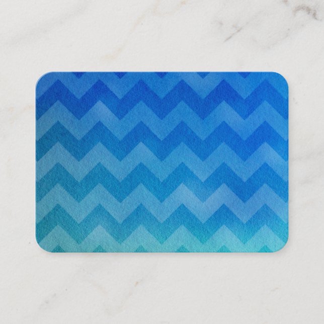 Blue Watercolor Ombre Chevron Business Card (Front)