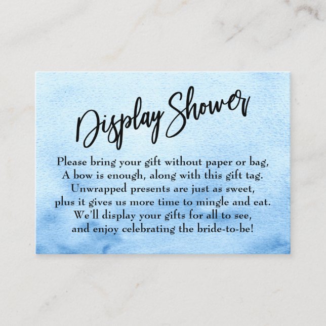 Blue Watercolor Ombre Display Bridal Shower Enclosure Card (Front)