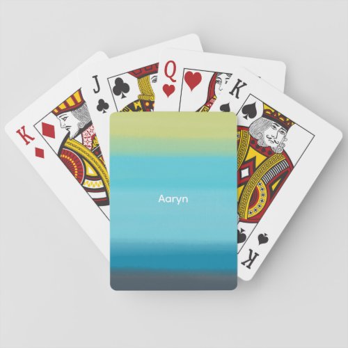 Blue Watercolor Ombre Monogram Poker Cards