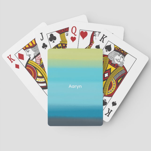 Blue Watercolor Ombre Monogram Poker Cards (Back)
