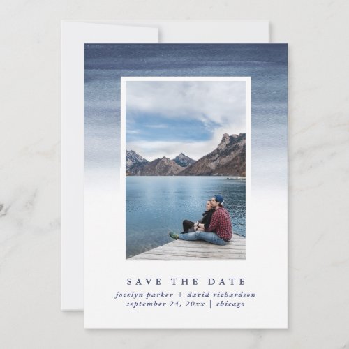 Blue Watercolor Ombre  Photo Save the Date