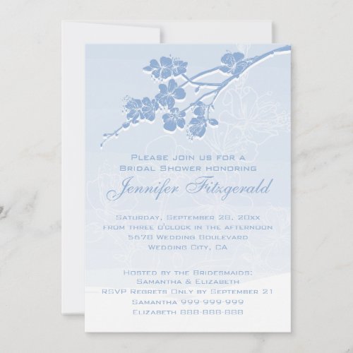 Blue Watercolor Ombre Spring Blossom Bridal Shower Invitation