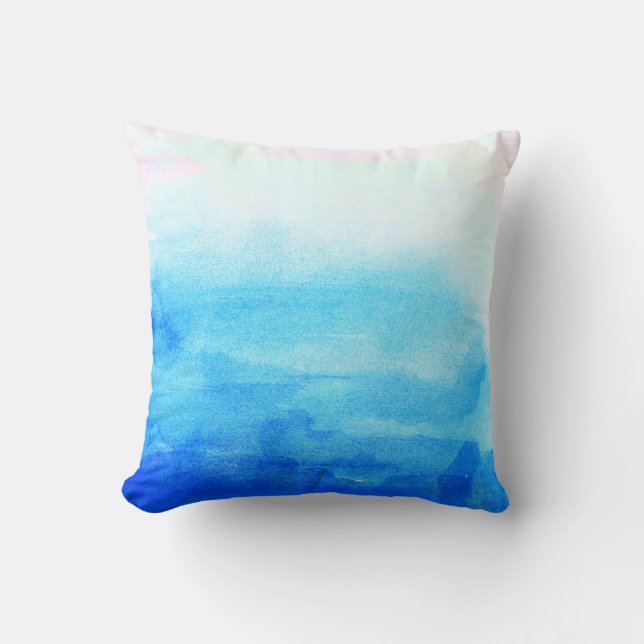 Blue Watercolor Ombre Throw Pillow (Front)