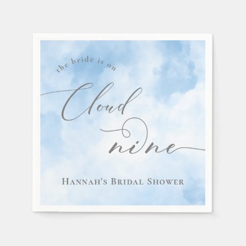 Blue Watercolor On Cloud 9 Bridal Shower Napkins